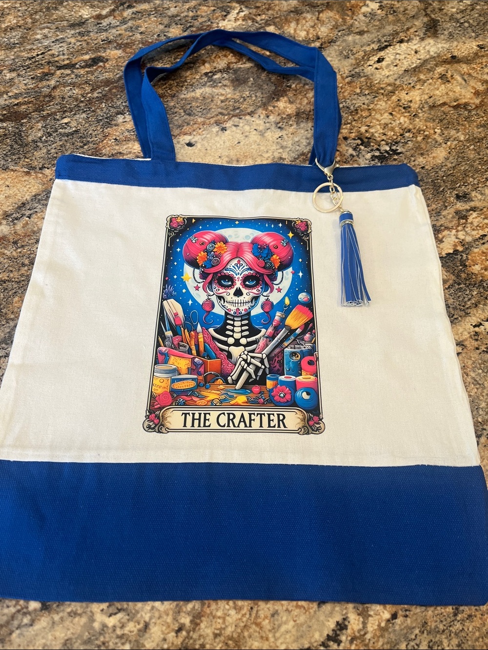 Blue and White 'The Crafter' Canvas Tote Bag